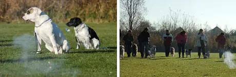 Twee foto's van de vuurwerktraining